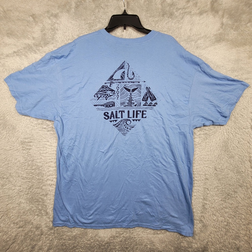 Salt Life Mens 2XL Blue Graphic Shirt Fishing Surfing Beach Pocket Tee